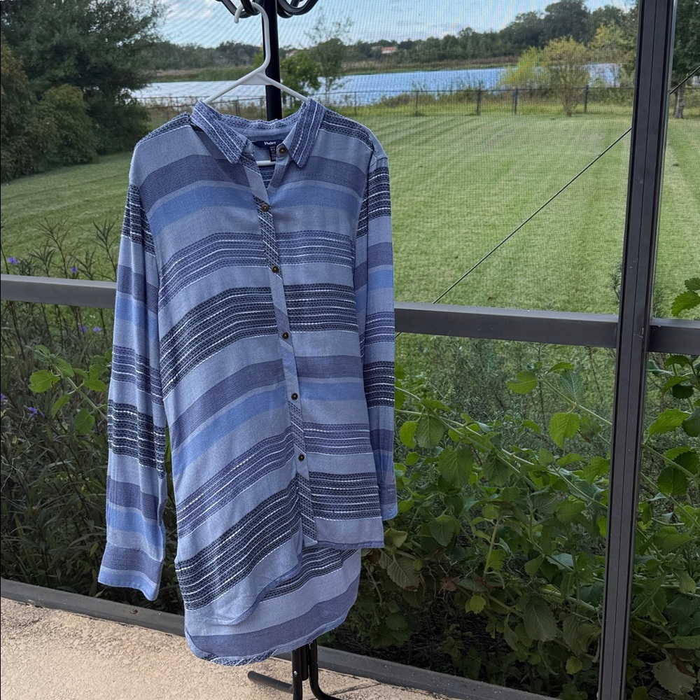 Hatley medium blue and white stripes Alison Tunic-long sleeve coverup